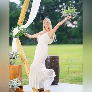 beautiful fully geometric beaded trumpet wedding dress gown